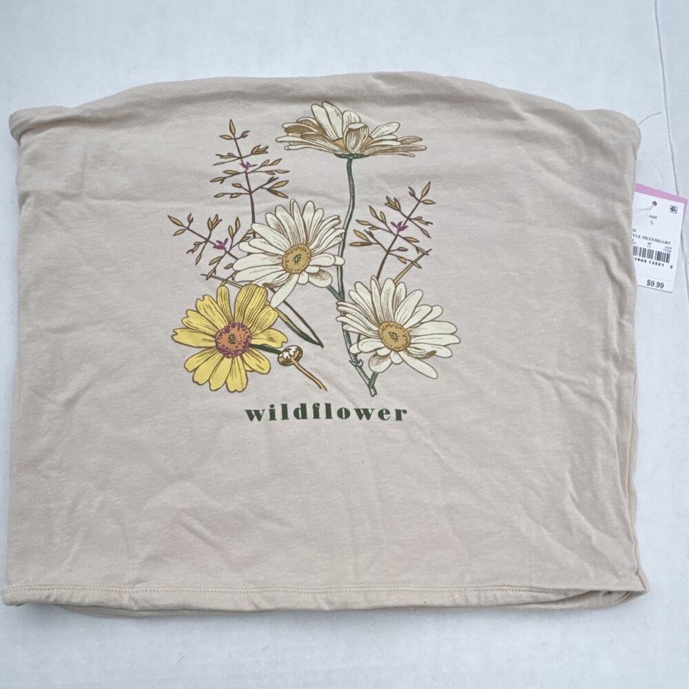 Mighty Fine Women’s Beige Stretch Knit Tube Top Floral Graphic Print Size L